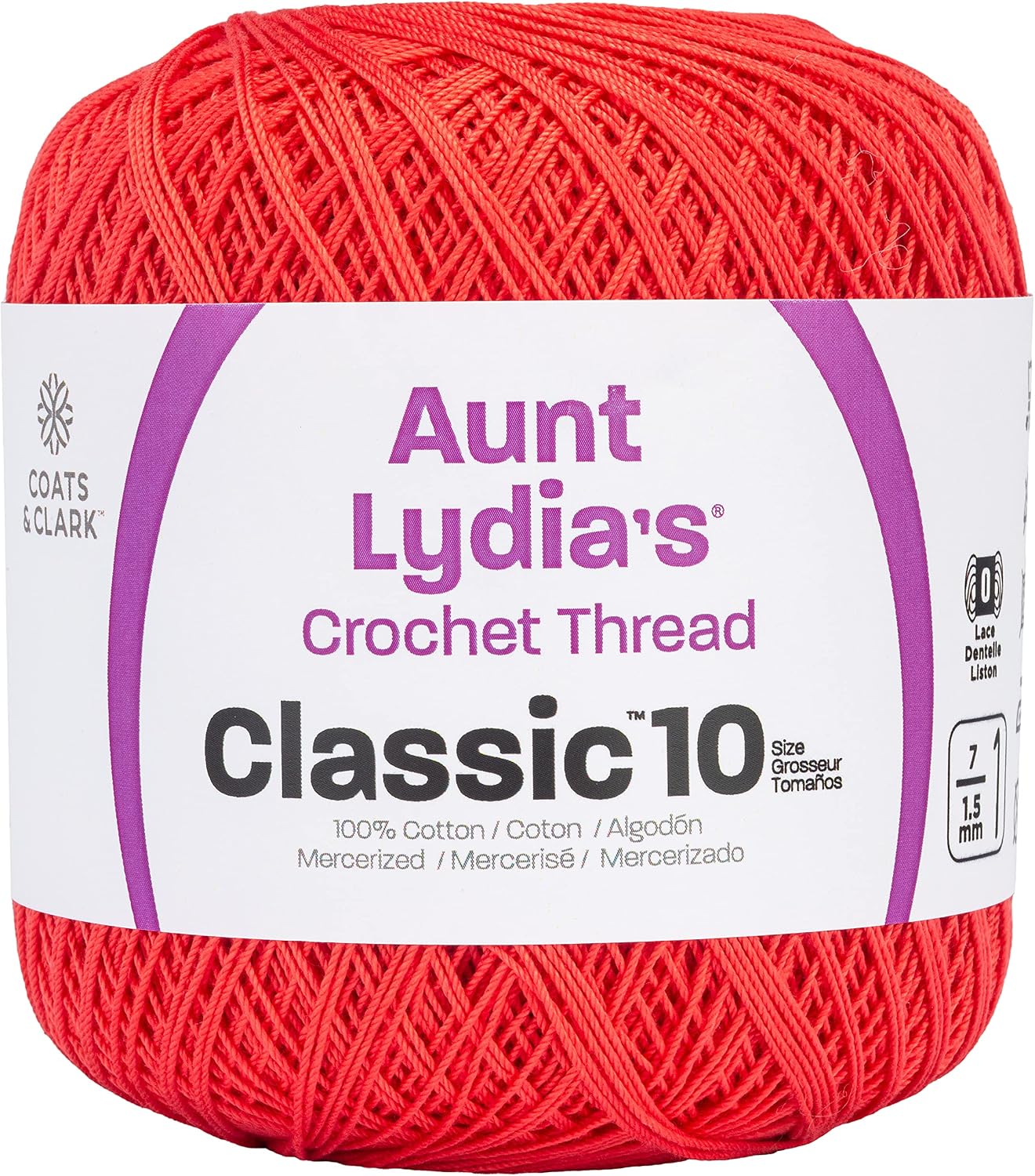 Aunt Lydia Classic Crochet Thread, Bright Coral