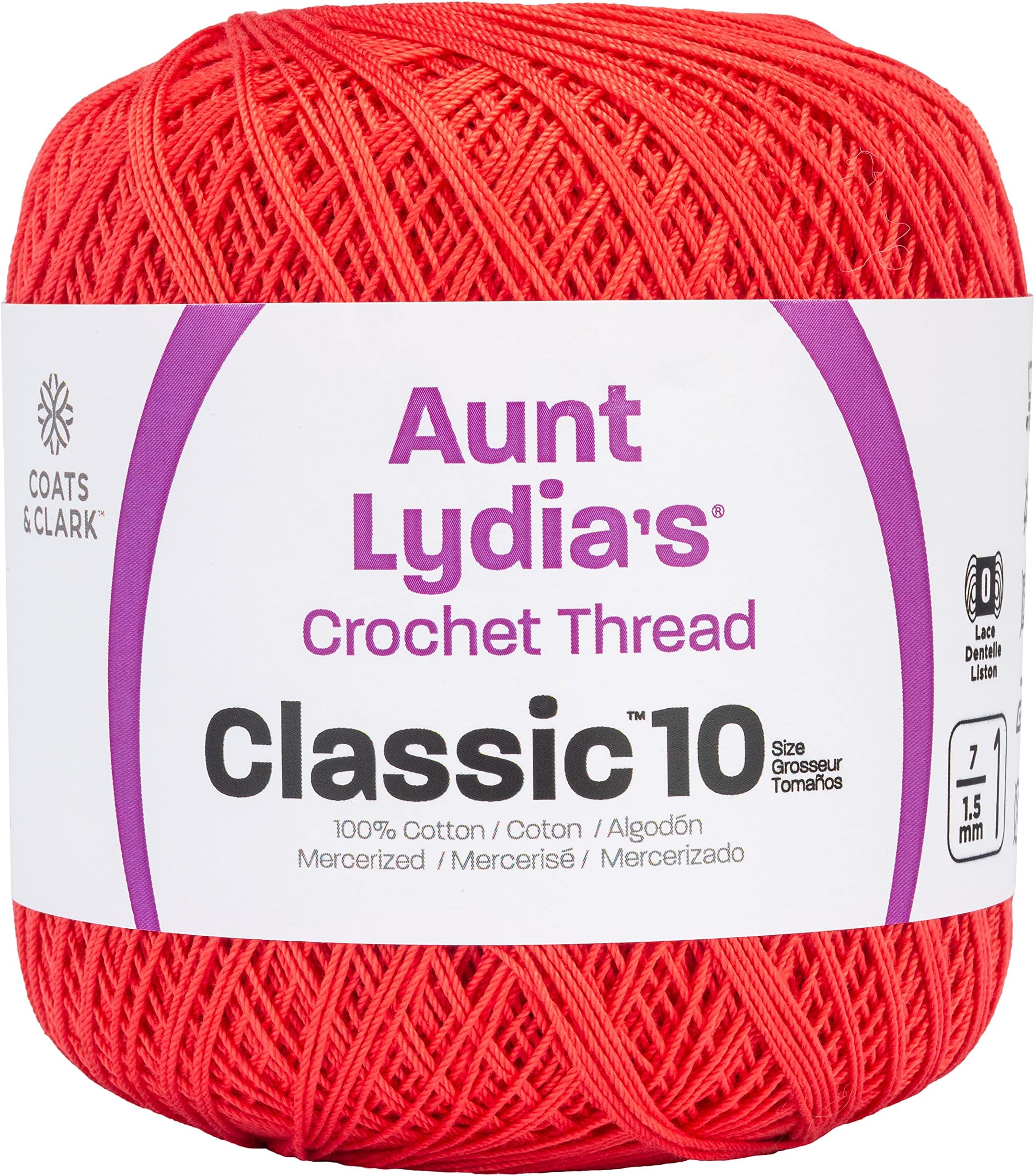 Aunt Lydia Classic Crochet Thread, Bright Coral