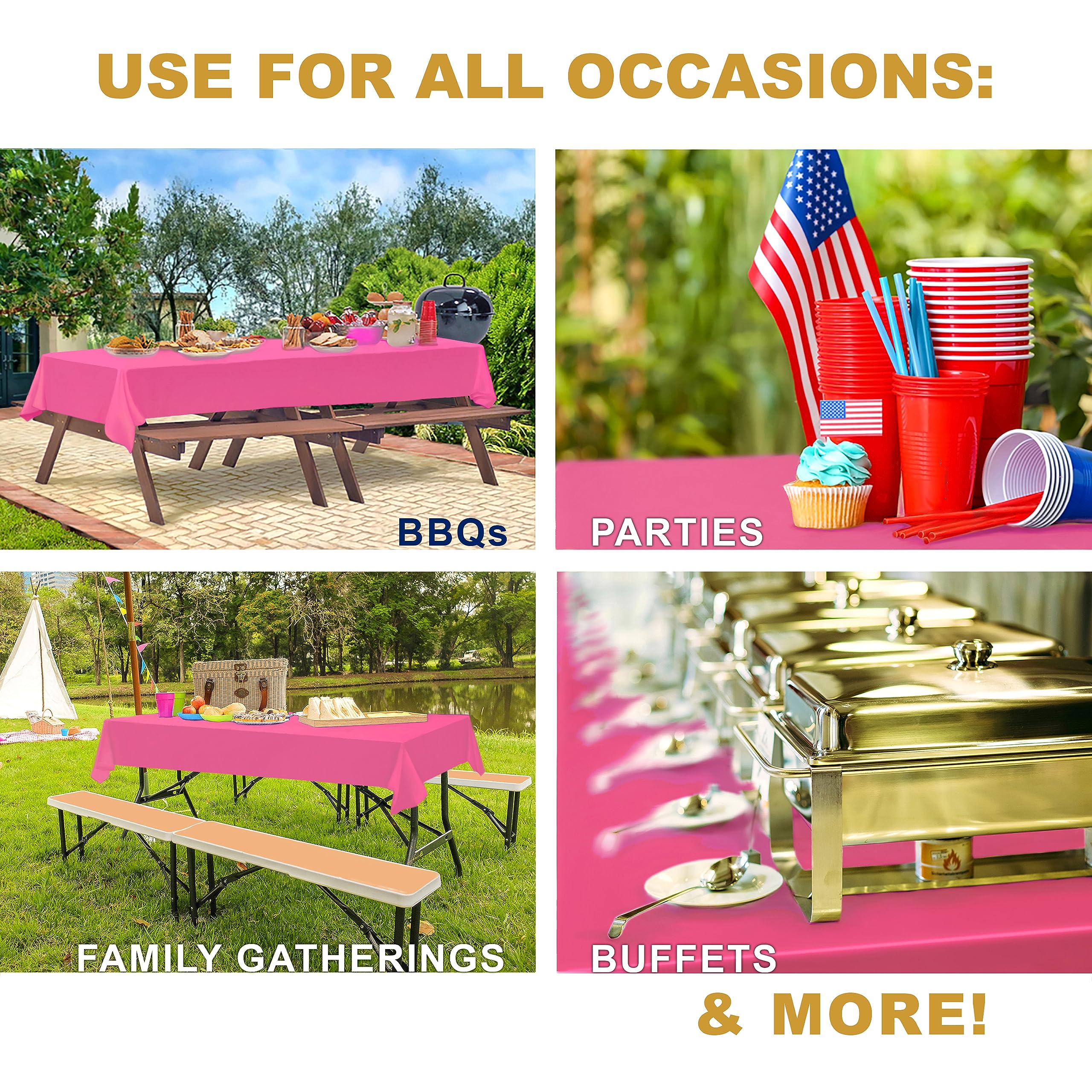 Sonluma - Paquete de 12 manteles de plástico desechables de alta calidad de 108 x 54 pulgadas para mesas rectangulares de 8 pies de largo, fundas impermeables para eventos y fiestas en interiores o