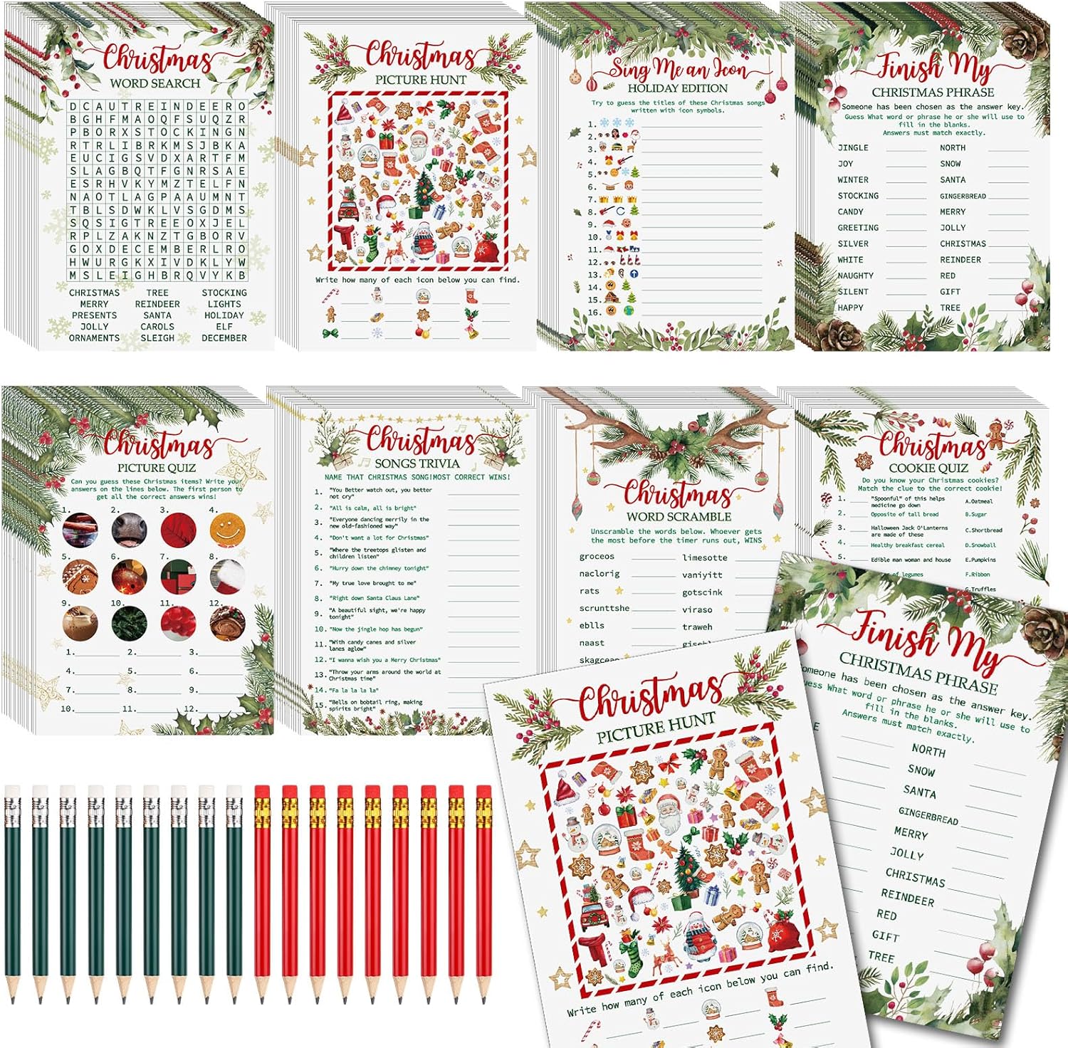 232 Pcs Christmas Trivia Party Games Set Include 207 Xmas Games Question Answer Paper Cards 25 Pencils for Christmas Festival Guessing Activity Party Supplies, 25 Players (Berry) 232 Pcs Christmas Trivia Party Games Set Include 207 Xmas Games Question Answer Paper Cards 25 Pencils for Christmas Festival Guessing Activity Party Supplies, 25 Players (Berry)