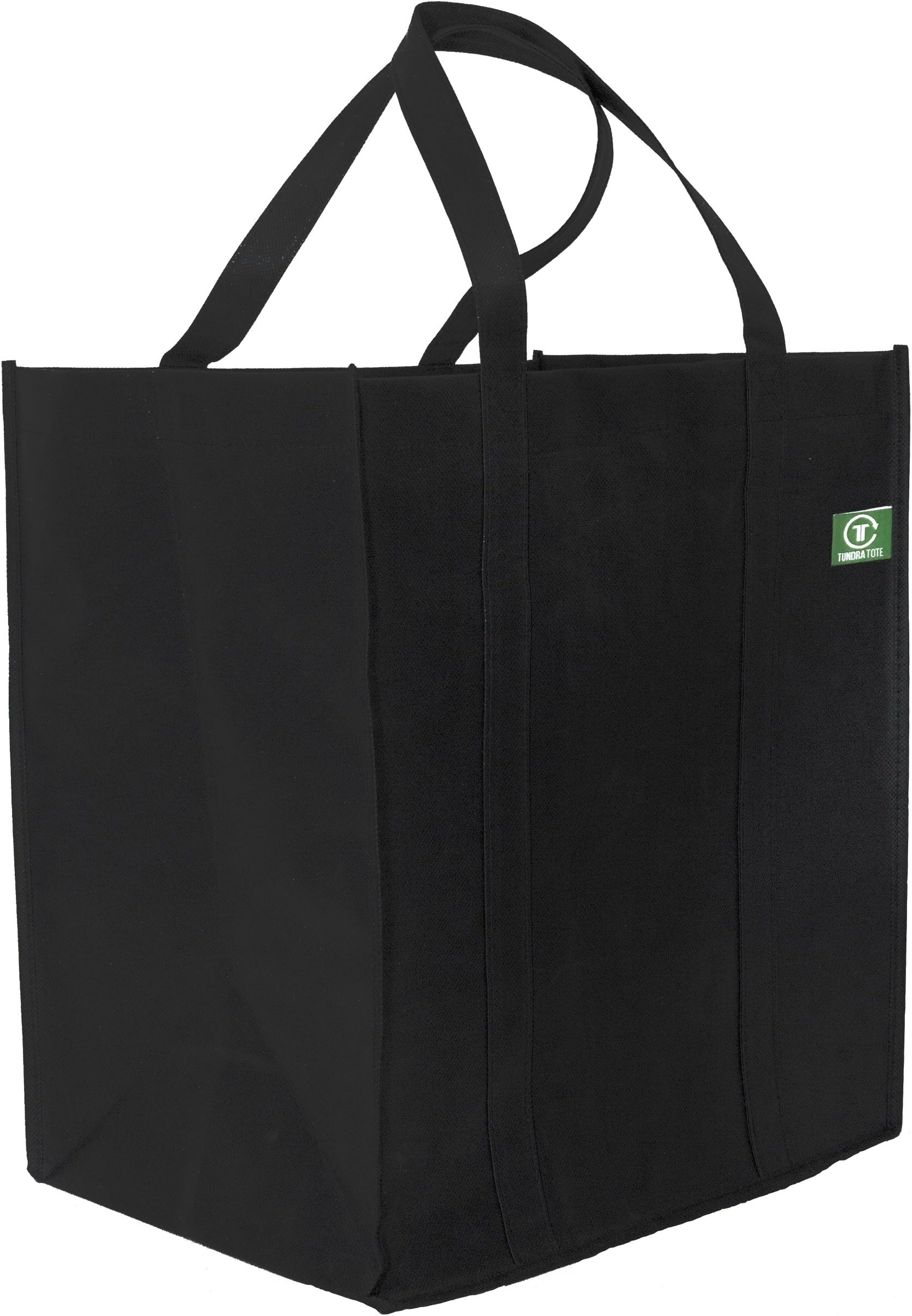 Tundra Tote Reusable Shopping Bags (5 Pack, Black) Hold Over 40 lbs, Extra Large, Heavy Duty Tote Bags with Long, Reinforced Handles and Removable Plastic Bottoms for Extra Strength and Ease of Use