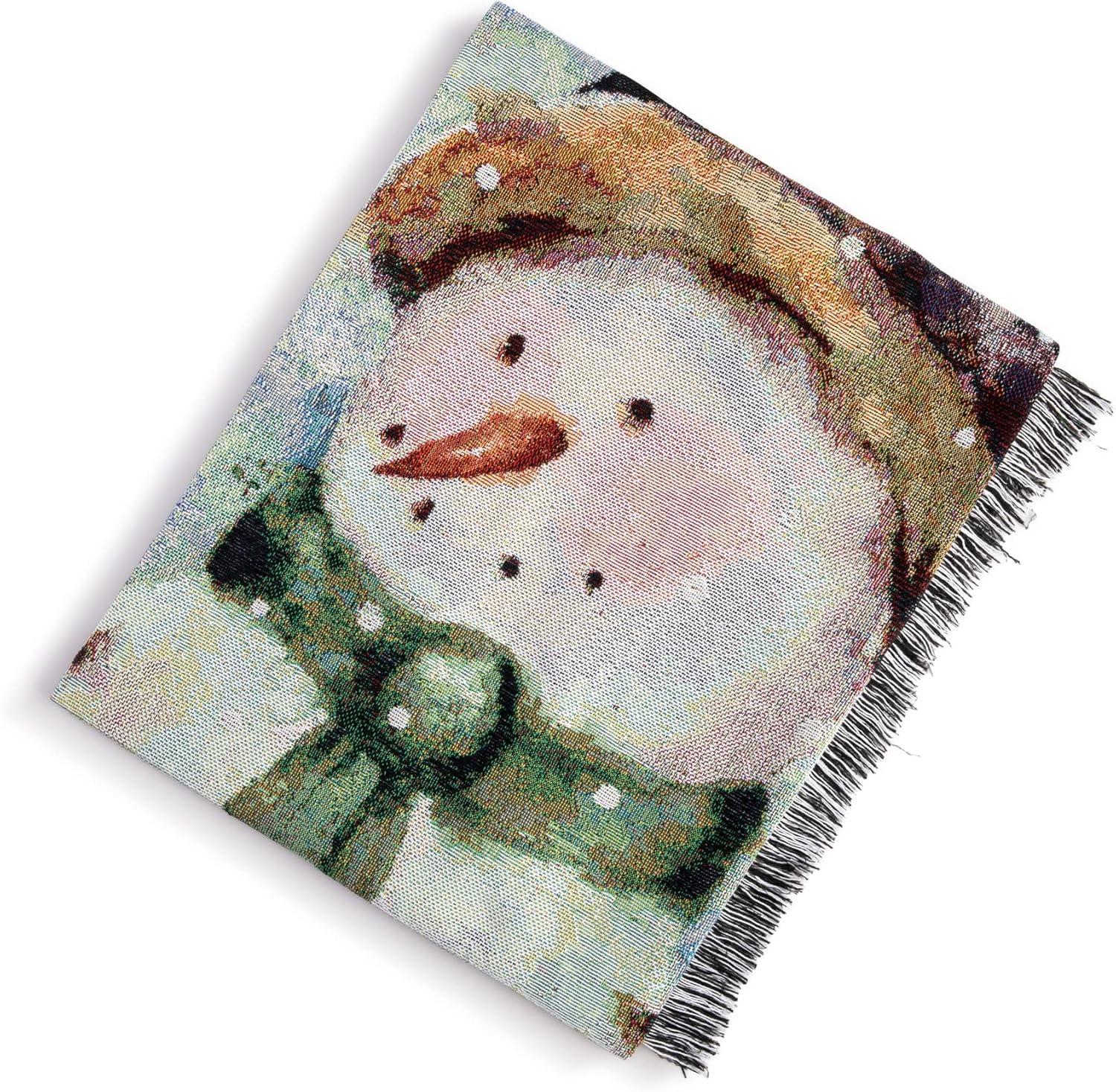 DEMDACO Snowman Watercolor Fringe 60 x 50 Woven Cotton Blend Christmas Throw Blanket
