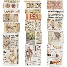 18 Rolls Vintage Washi Tape Pack Retro Arts Adhesive Tapes Wide Monologue Decorative Masking Tape Sets for Craft, Kids, Scrapbook, DIY, Gift Wrapping Story Collections