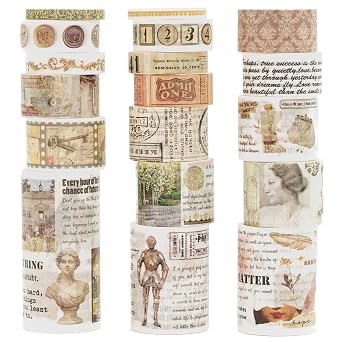 18 Rolls Vintage Washi Tape Pack Retro Arts Adhesive Tapes Wide Monologue Decorative Masking Tape Sets for Craft, Kids, Scrapbook, DIY, Gift Wrapping Story Collections
