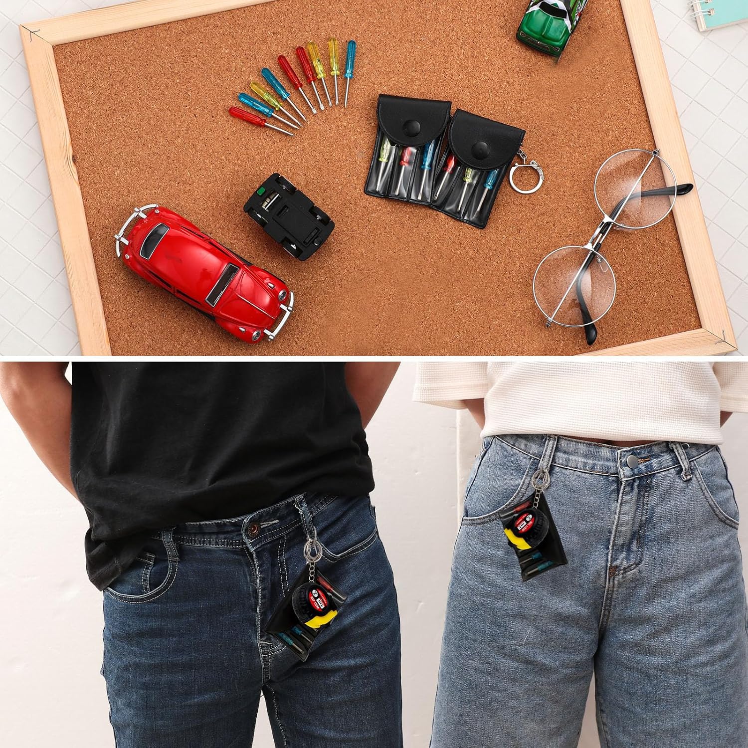 Jutom 24 Pcs Mini Tape Measure Keychain Bulk Mini Screwdriver Keychain Set Adult Tool Party for Men Valentine's Day Gifts - Image 5
