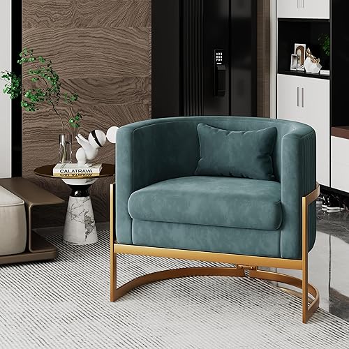 Miniatura 12 de Alunaune Silla moderna para sala de estar, sillón de terciopelo con diseño de barril de terciopelo, sillón tapizado, bañera de mediados de siglo,