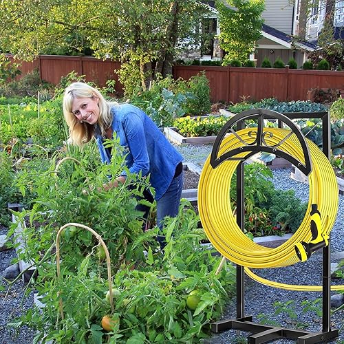Miniatura 6 de Soporte para manguera de jardín, soporte de manguera de agua mejorado para manguera de 150 pies, soporte de manguera resistente negro, estante de