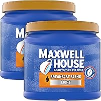Maxwell House Mainstream Coffee Breakfast Blend Light Roast Ground, Canisters, 25.6 Oz, Pack of 2