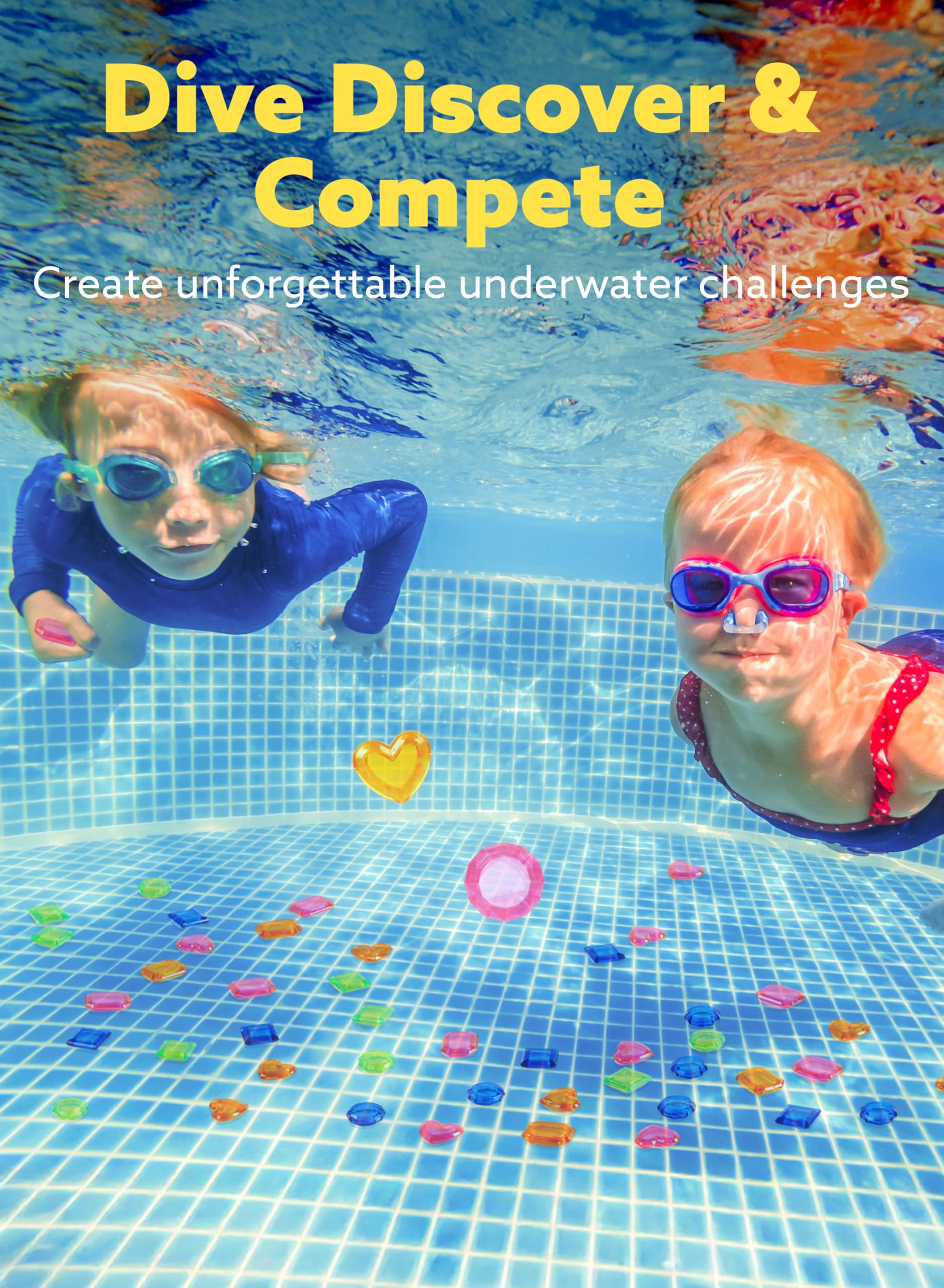 JOYIN Giocattolo subacqueo 4 in 1 per Piscina, Gioco subacqueo con Pietre preziose, Impermeabile, Giocattolo da Piscina per Bambini con Sacchetto a Rete