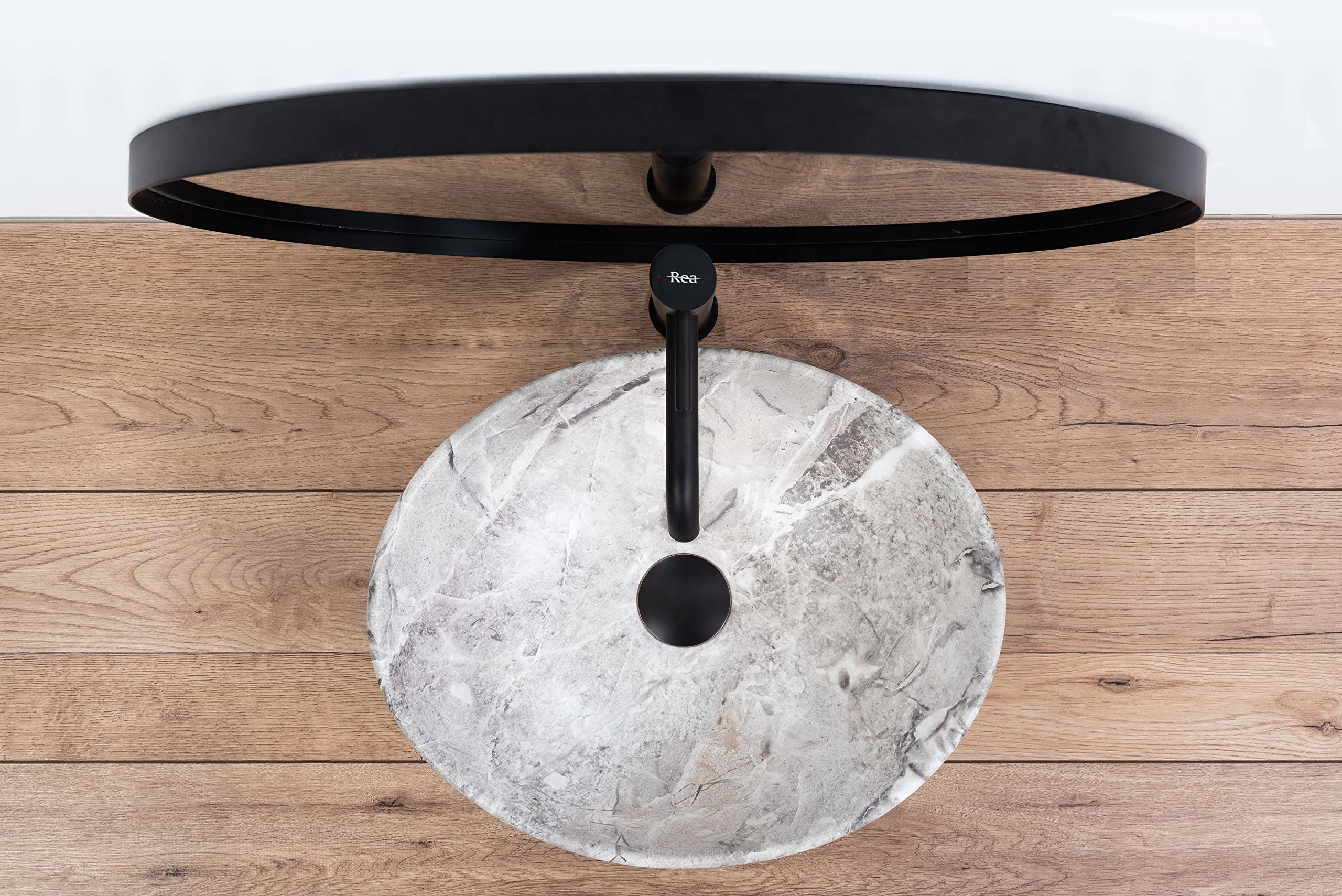 VBChome Lavabo de cerámica de 41 x 35 cm, diseño de piedra, mármol gris, pequeño lavabo para invitados, modelo 2