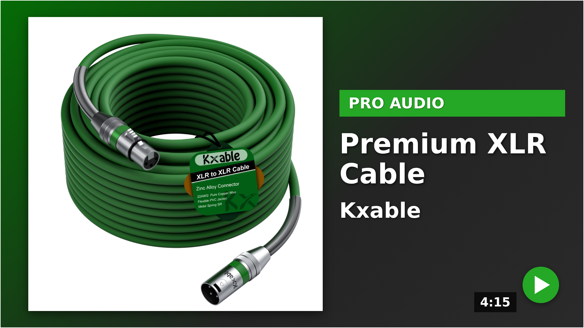 Kxable Watch Kxable XLR Microphone Cable, 150ft Green on Amazon Live