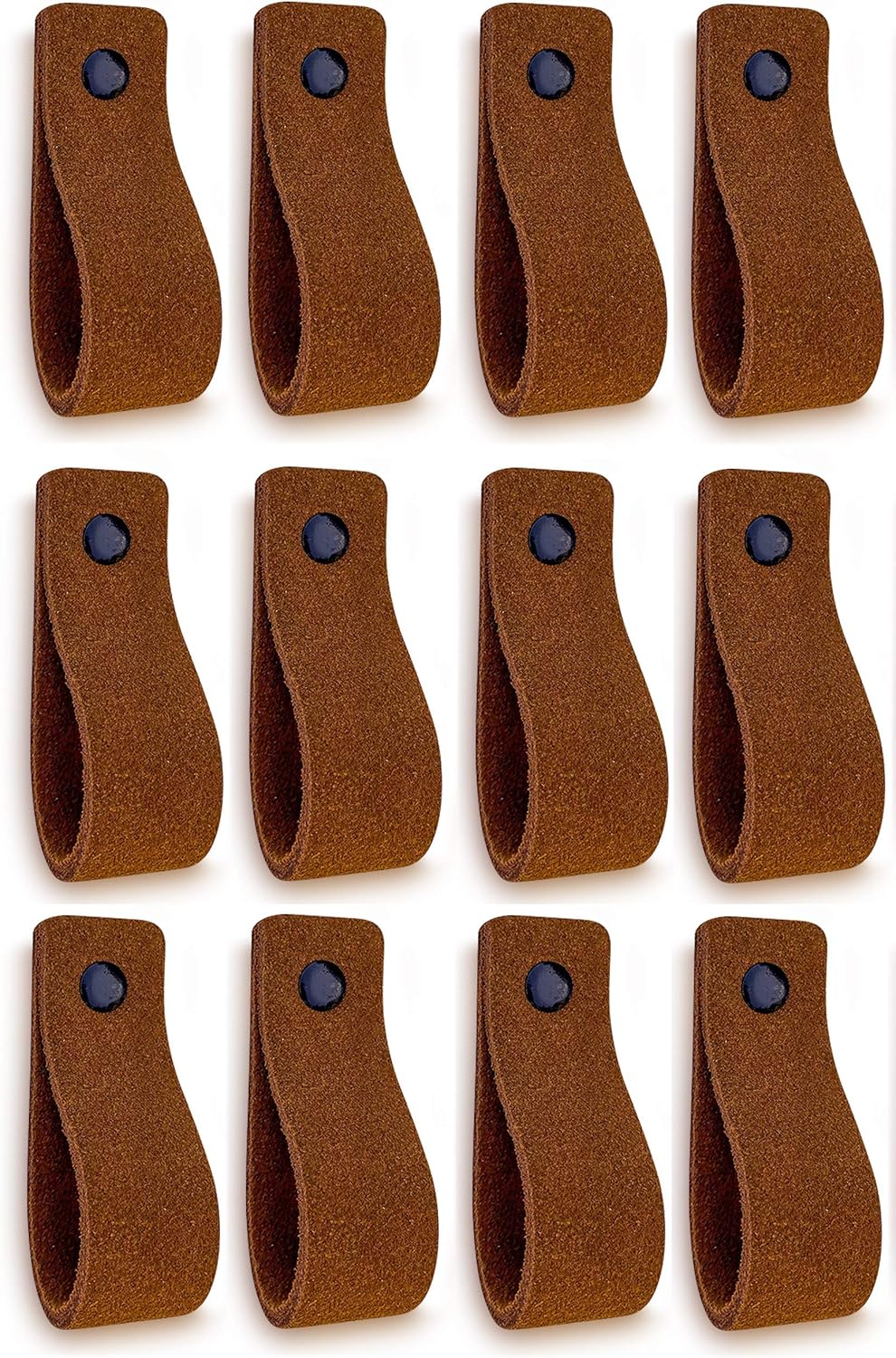 Brute Strength - Leather Drawer Pulls - Cognac - 12 Pcs - 6.5 x 1 Inches - Industrial Style - Ambidextrous - Easy to Install