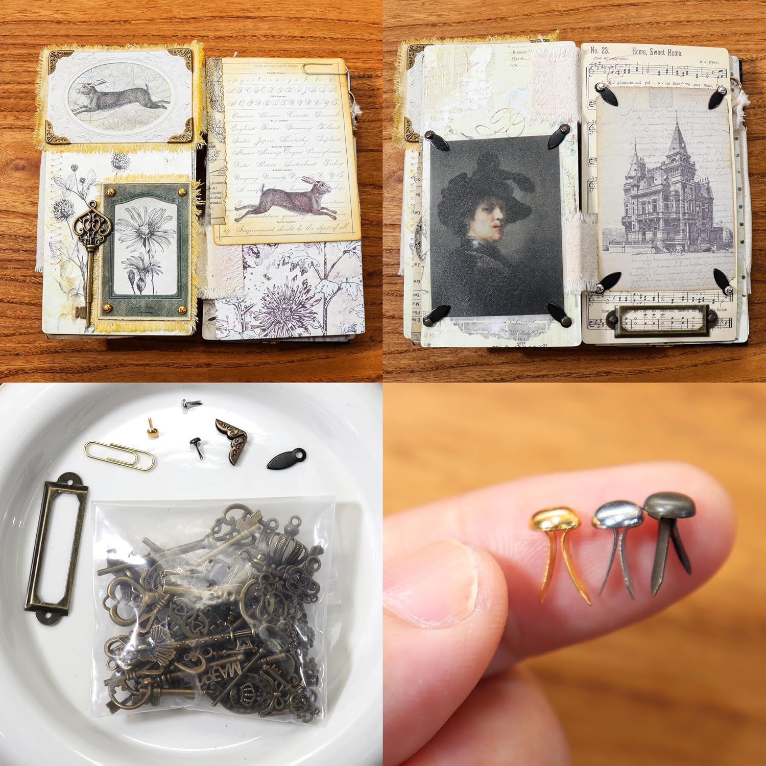 CATaireen Vintage Scrapbook Essentials 1556 PCS Junk Journal Scrapbooking Supplies 29 Styles Vintage Metal Small Accessories Kit Gears, Keys, Mini Paper Fasteners, Eyelets, Corner Protectors, Etc
