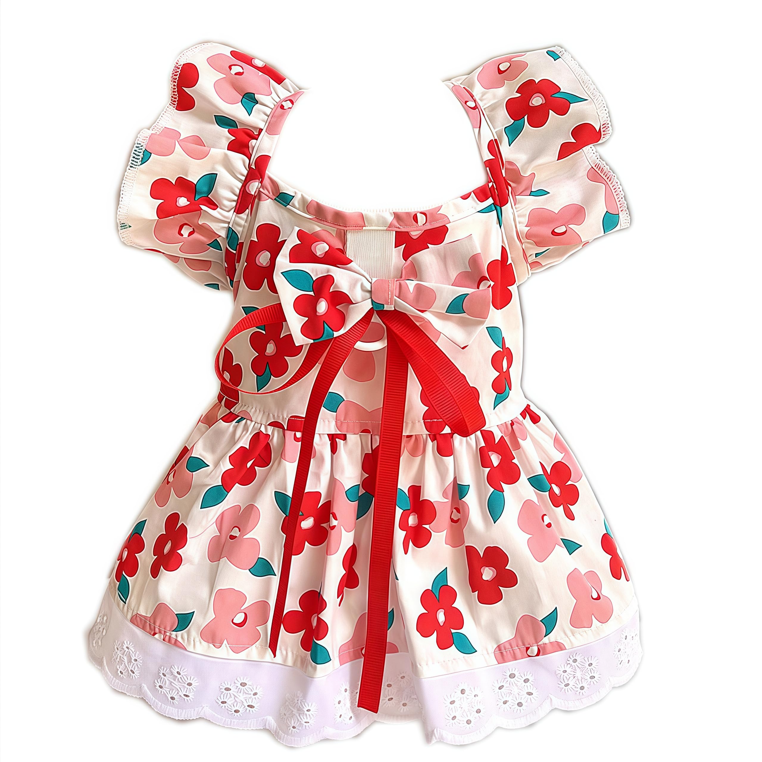 TwinkkeJoy Floral Dog Dress with D-Ring Dog Dresses for Small Dogs Girl Bow Cat Dress for Cat only Cute Summer Girl Dog Clothes for Small Pet Red Flower Christmas Dress with Hairclip Set?Smll,Floral?