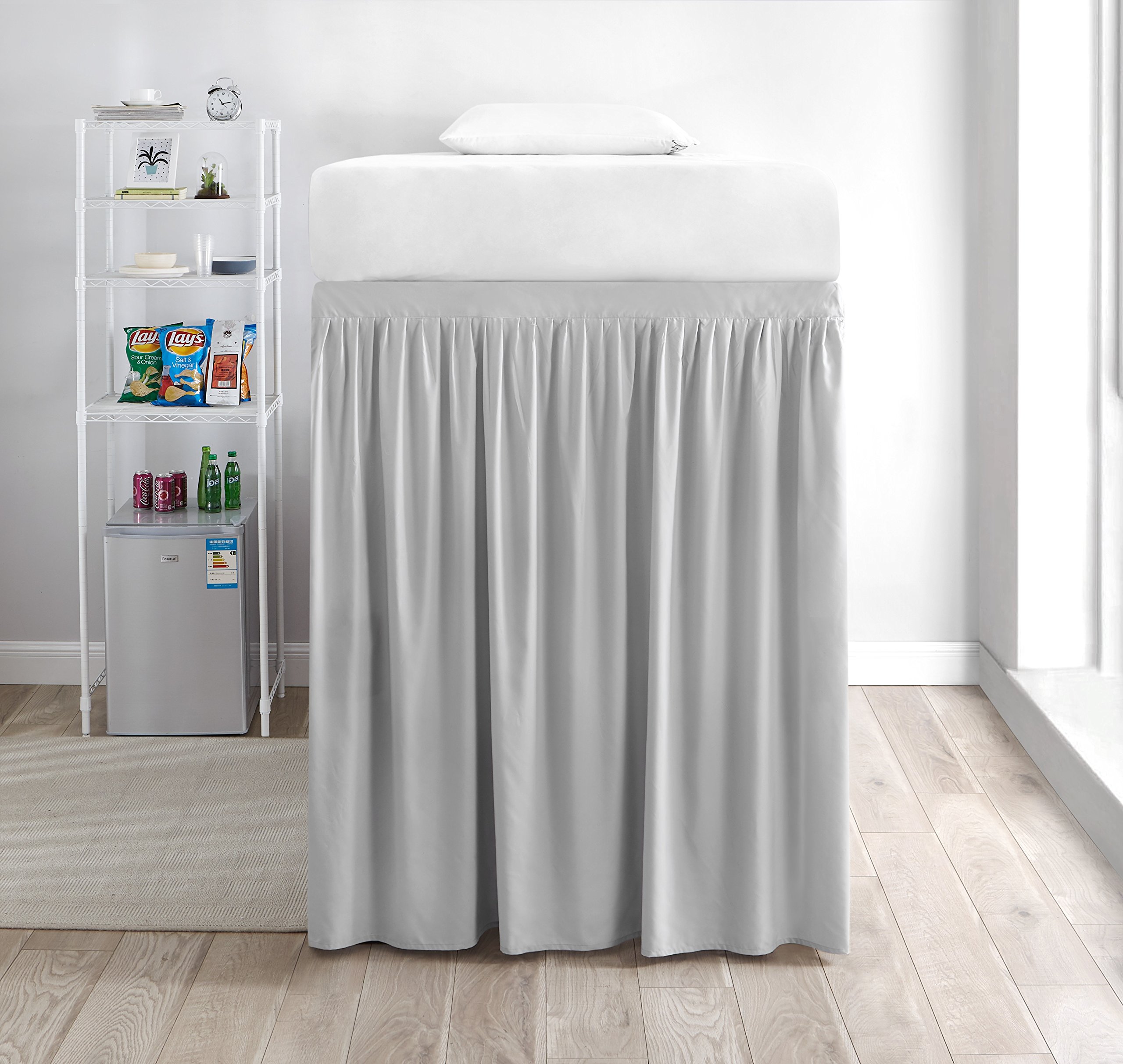 Extended Dorm Sized Bed Skirt Panel with Ties (1 Panel) - Glacier Gray (for Raised or lofted beds)