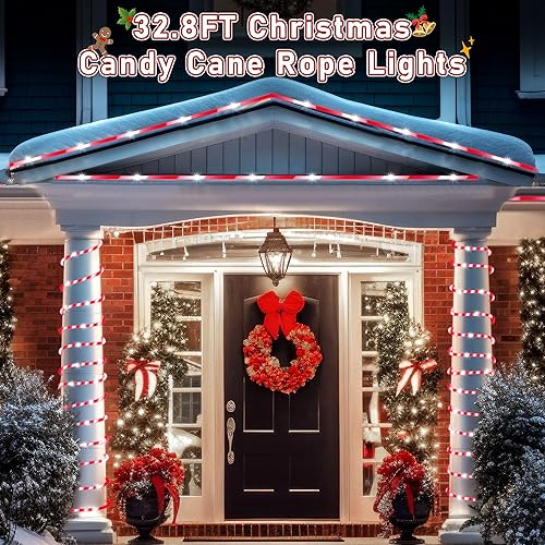 Miniatura 10 de Cuerda de luces de bastón de caramelo de Navidad de 65.6 pies, 400 LED, 8 modos de iluminación, para exteriores, impermeable, con control remoto,