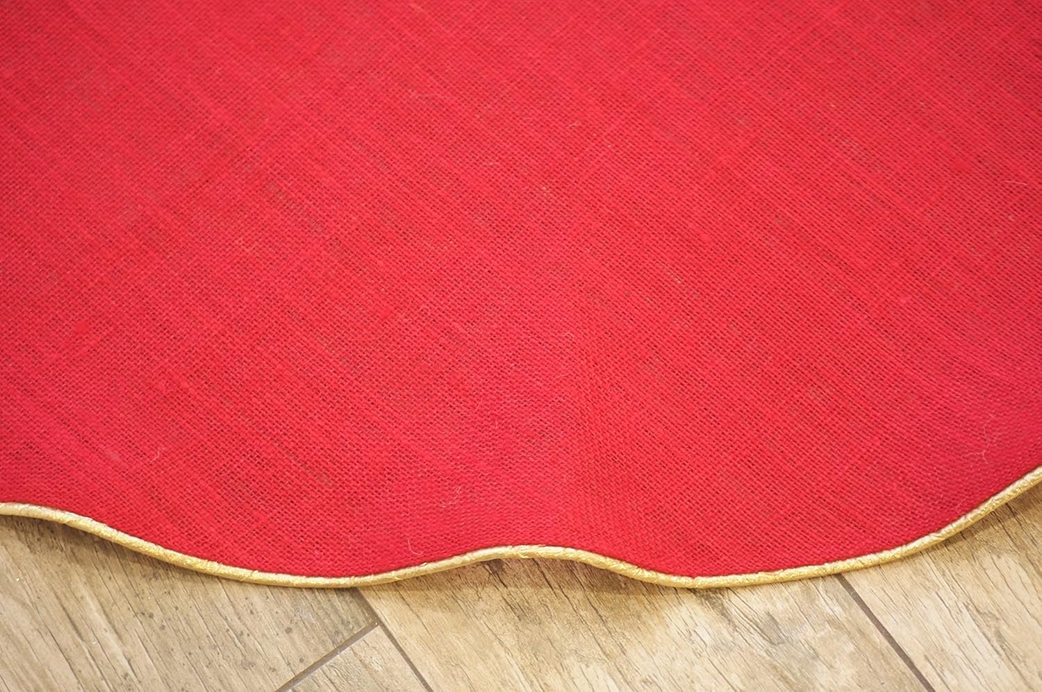 Ruffled, Christmas Tree Skirt, Gold Trim, Large Red Burlap