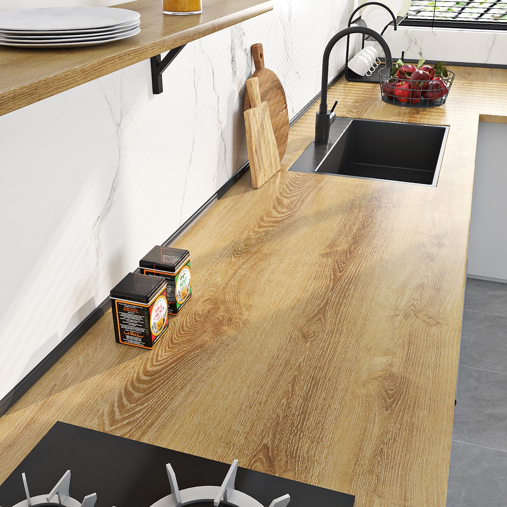 Livelynine Papel Pintado Autoadhesivo Madera Roble Vinilo Encimera Cocina Madera 90 Ancho Papel Adhesivo para Muebles de Cocina Baño Armarios Escritorio Estanteria Vinilos para Muebles 90CMx500CM