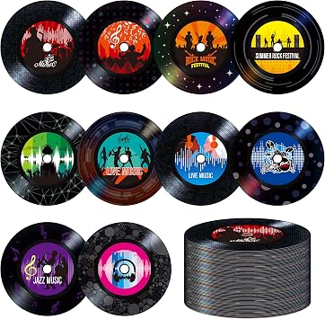 60 PCS Records Bulletin Board Cutouts, 10 Designs Bulletin Board Decoration Erasable with PET Film Jazz Rock Music Project Decoration Party Supplies for White Board Wall Party Favors 6 in Diameter