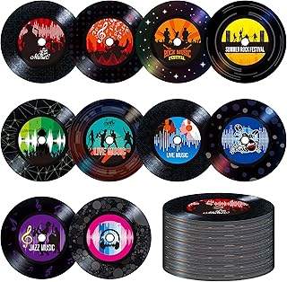 60 PCS Records Bulletin Board Cutouts, 10 Designs Bulletin Board Decoration Erasable with PET Film Jazz Rock Music Project Decoration Party Supplies for White Board Wall Party Favors (6” in diameter)