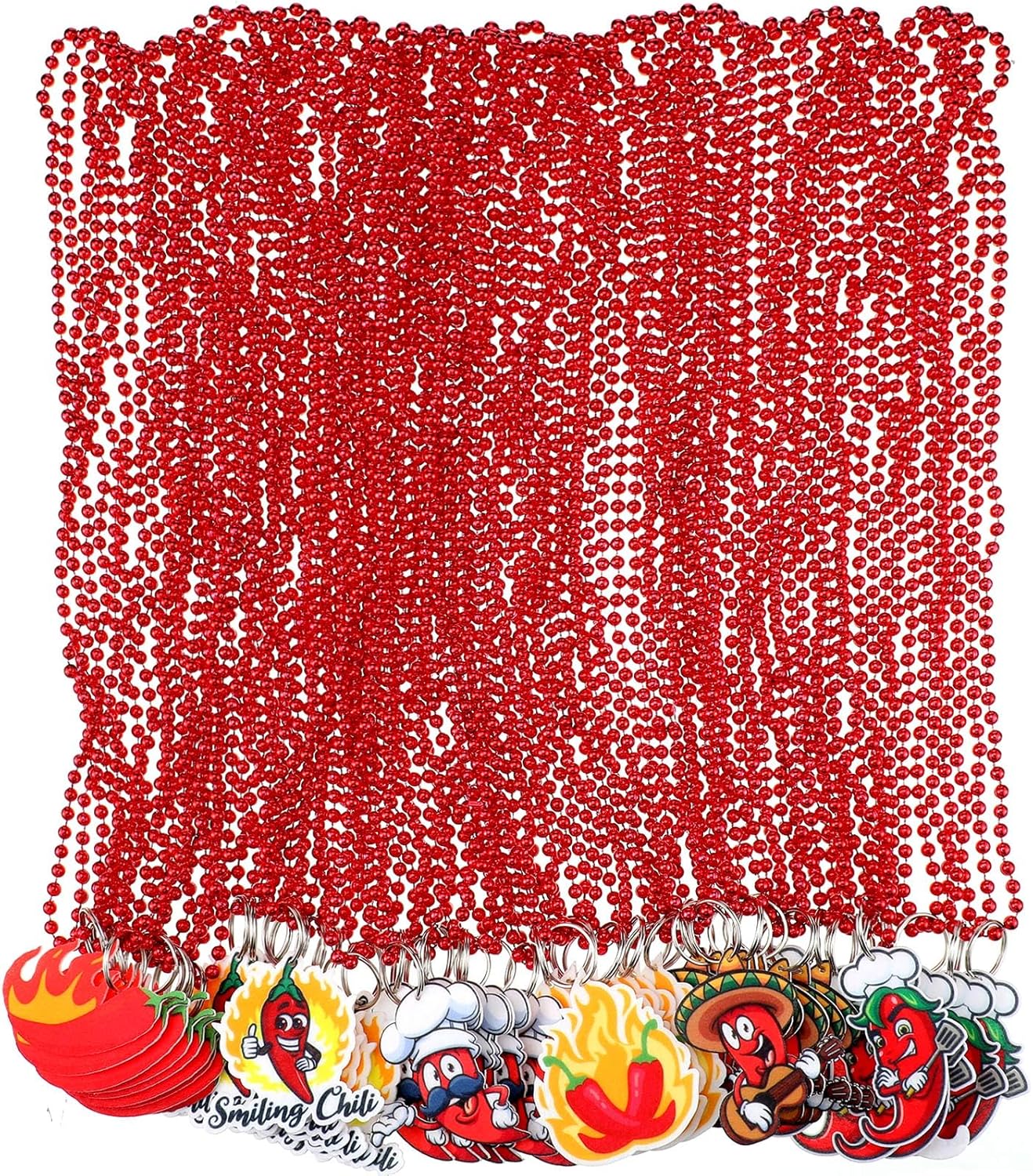 Sasylvia 60 Pcs Chili Pepper Bead Necklaces Bulk Cook off Party Decoration with Felt Pendant in 6 Styles for Mexico Fiesta Chili Themed Cooking Party
