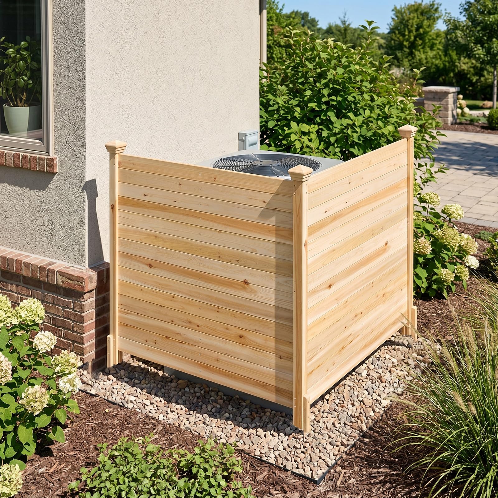 COSTWAY Valla de Privacidad de 2 Paneles, 1190 x 1190 mm, Vallas Jardín de Madera Abeto con Estacas de Tierra Metálicas, Pantallas para Cubos de Basura para Jardín (Natural)
