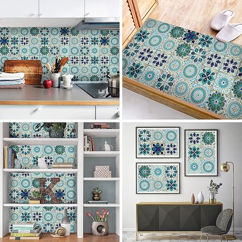 Miniatura 6 de 24 calcomanías para azulejos de despegar y pegar, 4 x 4 pulgadas, calcomanías de azulejos para baño y cocina, impermeables, autoadhesivas, de