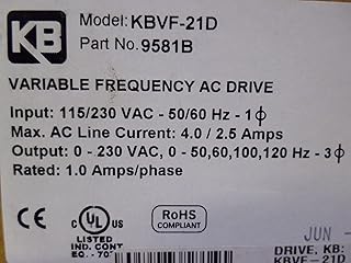 KB Electronics, 9581, KBVF-21D.1HP, 1-Phase, 110-120V;200-240V (Input), IP 20 Enclosure, Variable Frequency Drives
