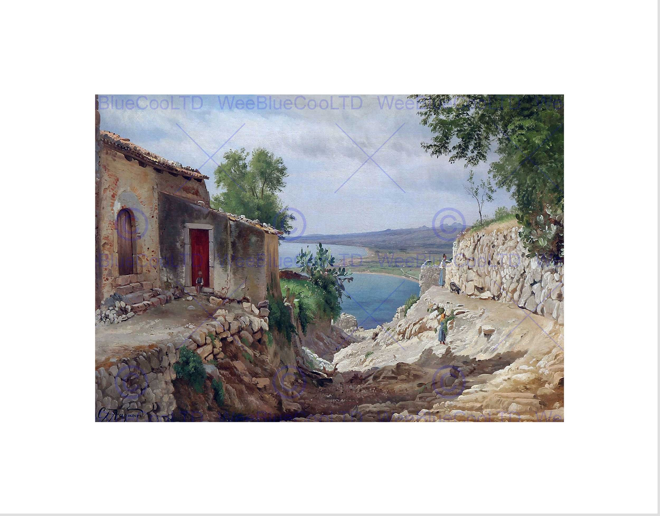PAINTING LANDSCAPE SEASCAPE AAGAARD FROM TAORMINA FRAMED ART PRINT B12X3668