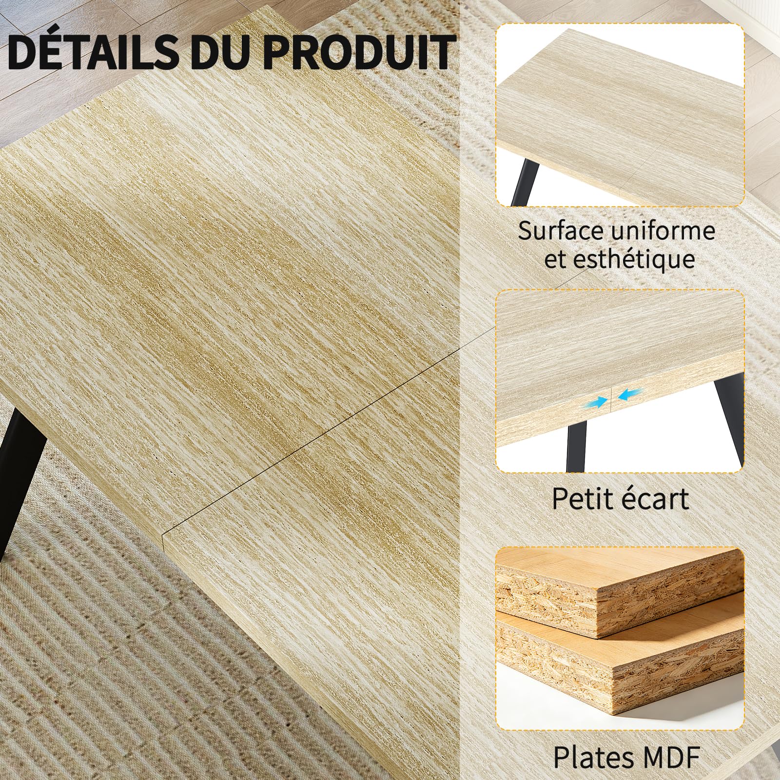 LEWE Table à Manger Rectangulaire en Bois, Table de Cuisine 160 x 80 cm