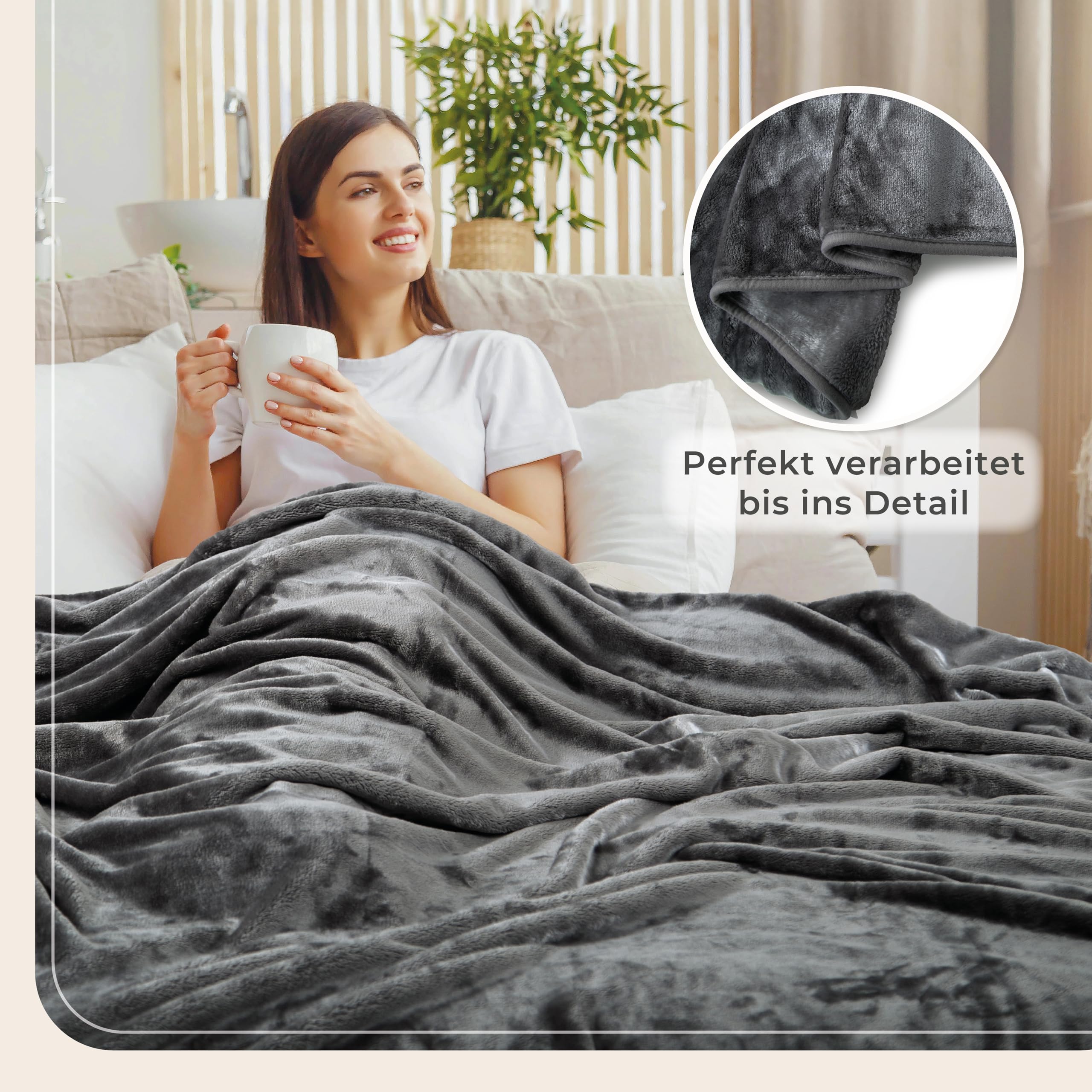 Gräfenstayn® Kuscheldecke Cashmere-Feeling - super weich & flauschig - Dicke & warme Fleecedecke - kuschelige Sofadecke, Wohndecke & Tagesdecke - Überwurf Decke Sofa, Couch (Anthrazit, 180x220 cm)