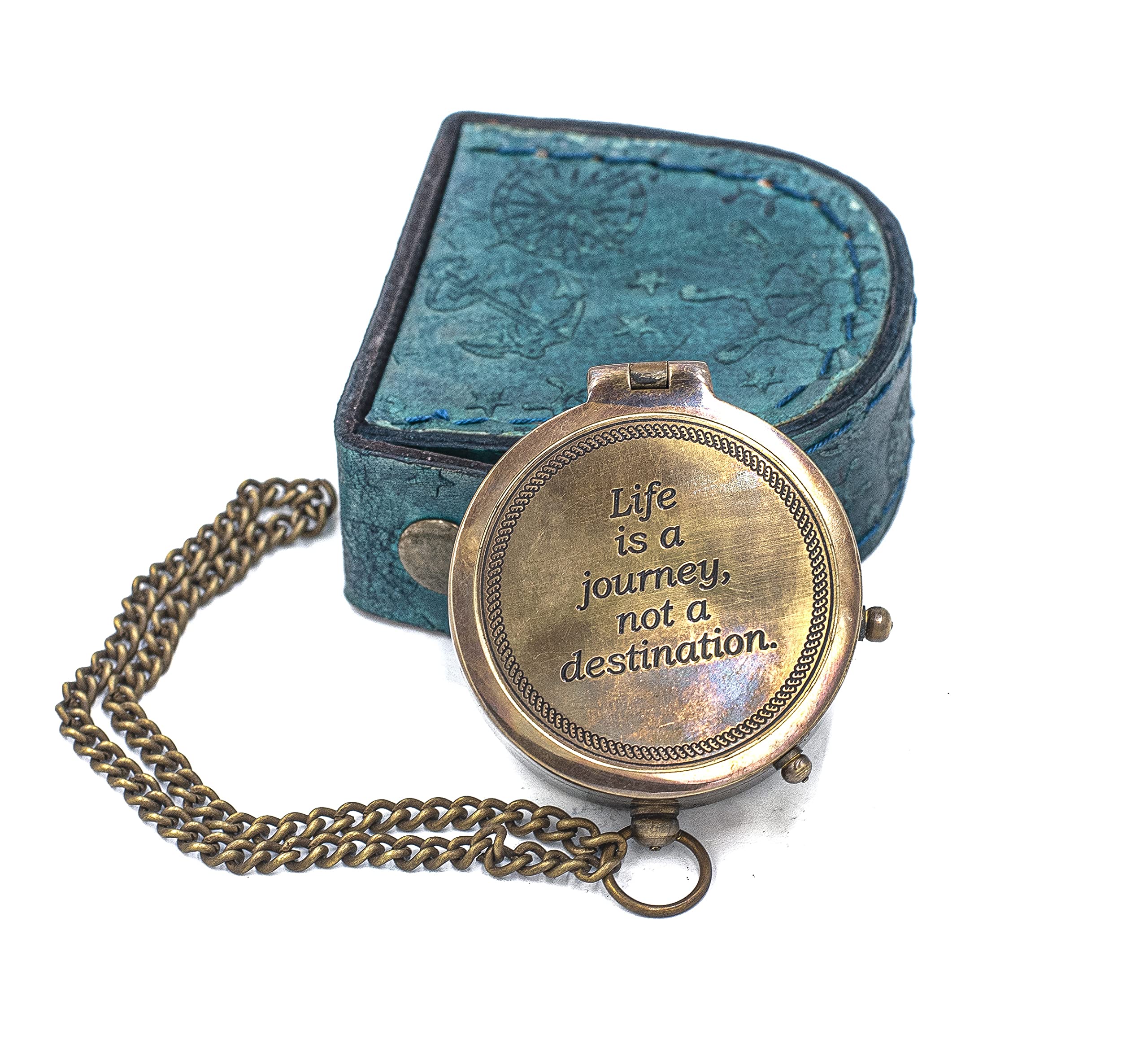 Life is a Journey Not Destination Brújula clásica grabada vintage con funda de cuero hecha a mano única | Brújula aventurera |Regalo de viajero
