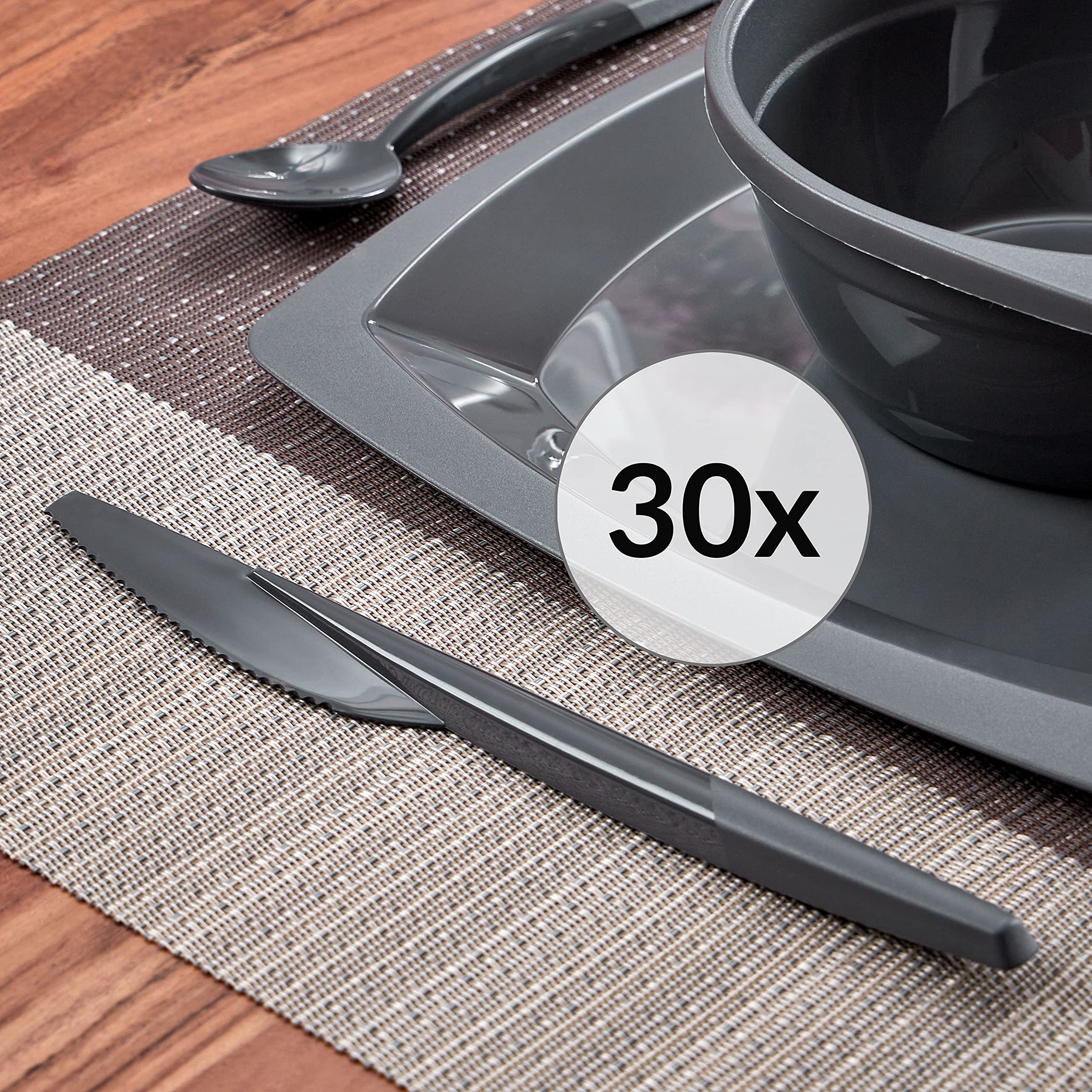 Grizzly Set di posate in plastica I Set di 20 coltelli riutilizzabili I Robusto I Lavabile in lavastoviglie I 100% riciclabile I Posate riutilizzabili color antracite