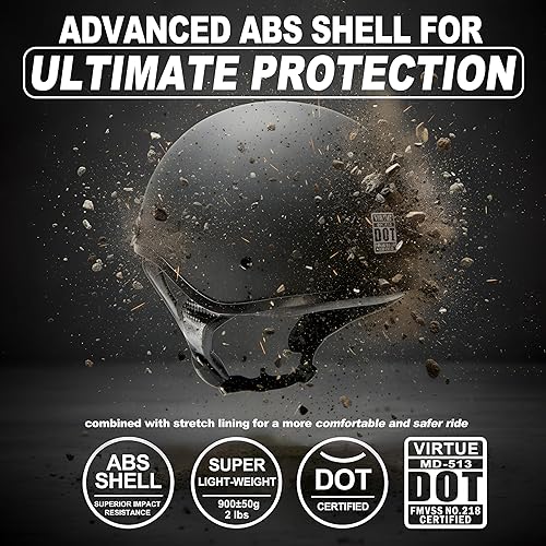 Miniatura 2 de Casco medio para motocicleta, Cascos de cara abierta, Cascos aprobados por la DOT para hombres, mujeres, motociclistas, scooter (Negro mate)