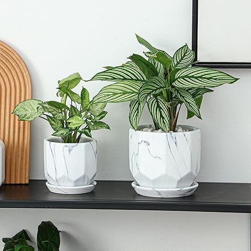 Miniatura 6 de Maceta negra con agujeros de drenaje y platillos, macetas de cerámica para plantas de interior y exterior, macetas sostenibles esmaltadas a mano de