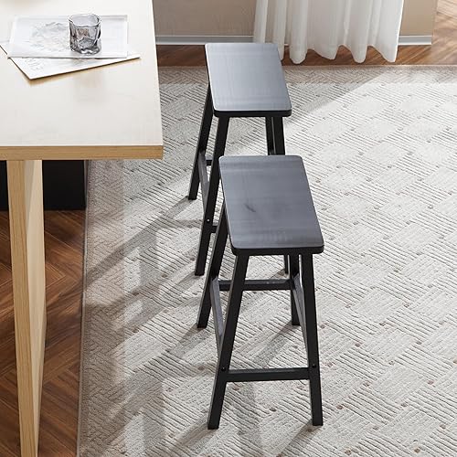 Miniatura 8 de Karl home Juego de 2 taburetes de bar de madera con reposapiés taburetes de bar negros de altura de mostrador de 24 pulgadas para cocina y sala de