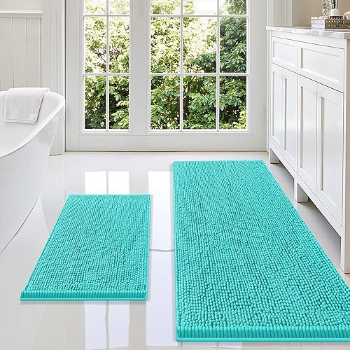 Miniatura 103 de Smiry - Juego de alfombras de baño de 2 piezas, suaves, absorbentes, de felpilla, lavables a máquina, antideslizantes, para bañera, ducha y piso Gris