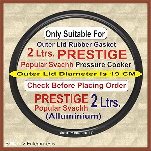 Outer Lid Rubber Gasket for 2 Litre PRESTIGE Popular Svachh Alluminium Pressure Cooker. Outer side Dimeter is 19 cm (Pack of 1) (Black Color)