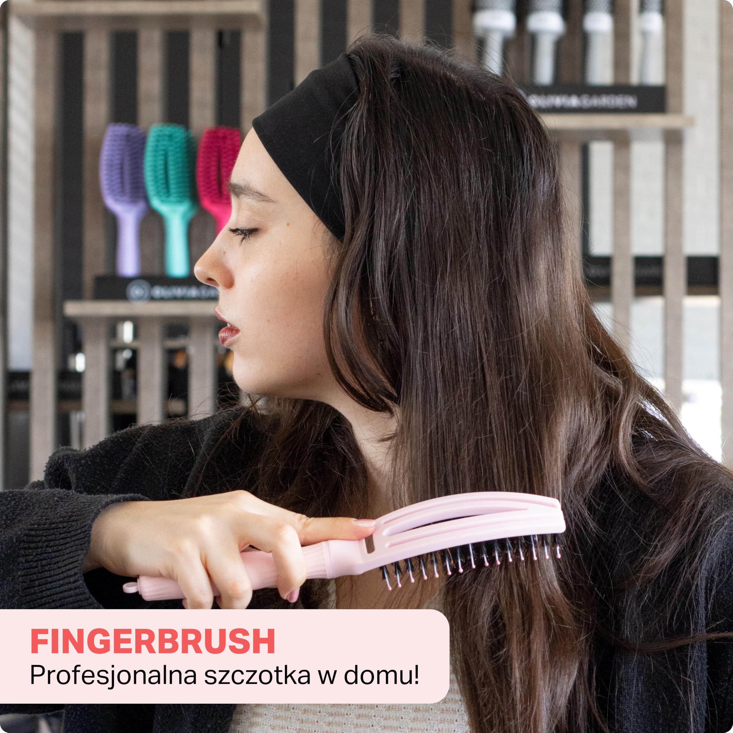 Olivia Garden – Fingerbrush Iconic Care z włosia dzika i nylonu, pastelowy różowy, mały rozmiar