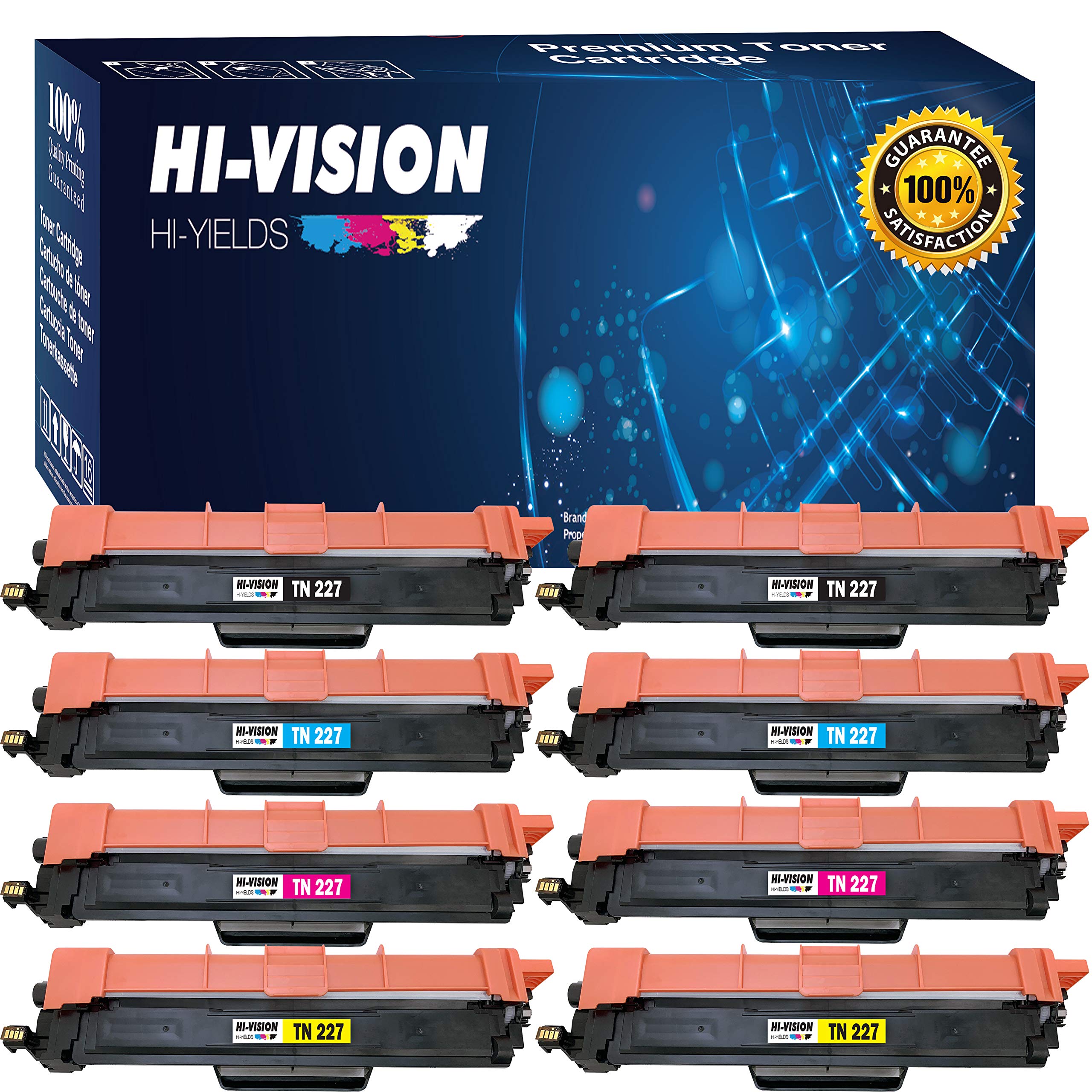 (2B2C2Y2M, 8-Pack, No Chip) HI-VISION HI-YIELDS Compatible TN-227 TN227 Toner Cartridge Replacement (High Yield), for Brother HL-L3210CW HL-L3270CDW HL-L3290CDW MFC-L3710CW