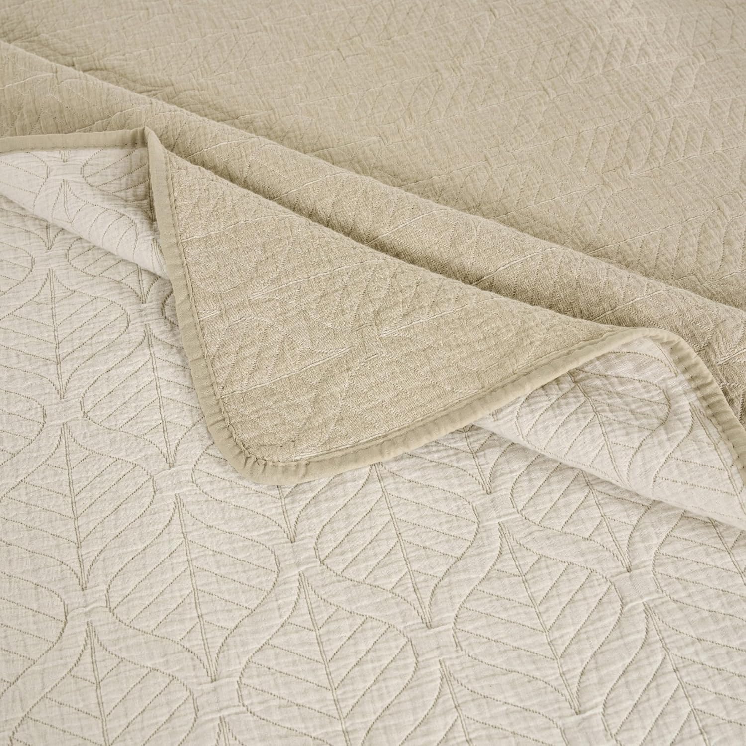 Greenland Home Fashions Harper 100% Cotton Reversible Coverlet Set, 3-Piece, King/Cal King, Taupe