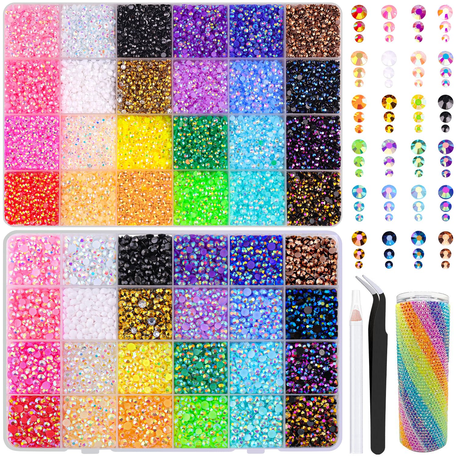 TINKRSTUFF Jelly Rhinestones for Bedazzling, 40000pcs 3/4/5mm Multicolor Flatback Resin Gems with Tweezer & Pen | Crafting & Nail Art Sparkle - main product image