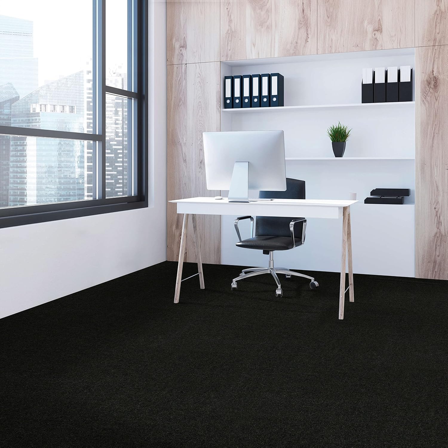 Mohawk Home 24" x 24" Indoor/Outdoor 0.25" Pile Height, Peel and Stick Carpet Tile, Black Polyester, (15 Tiles) (60 sqft/Box)