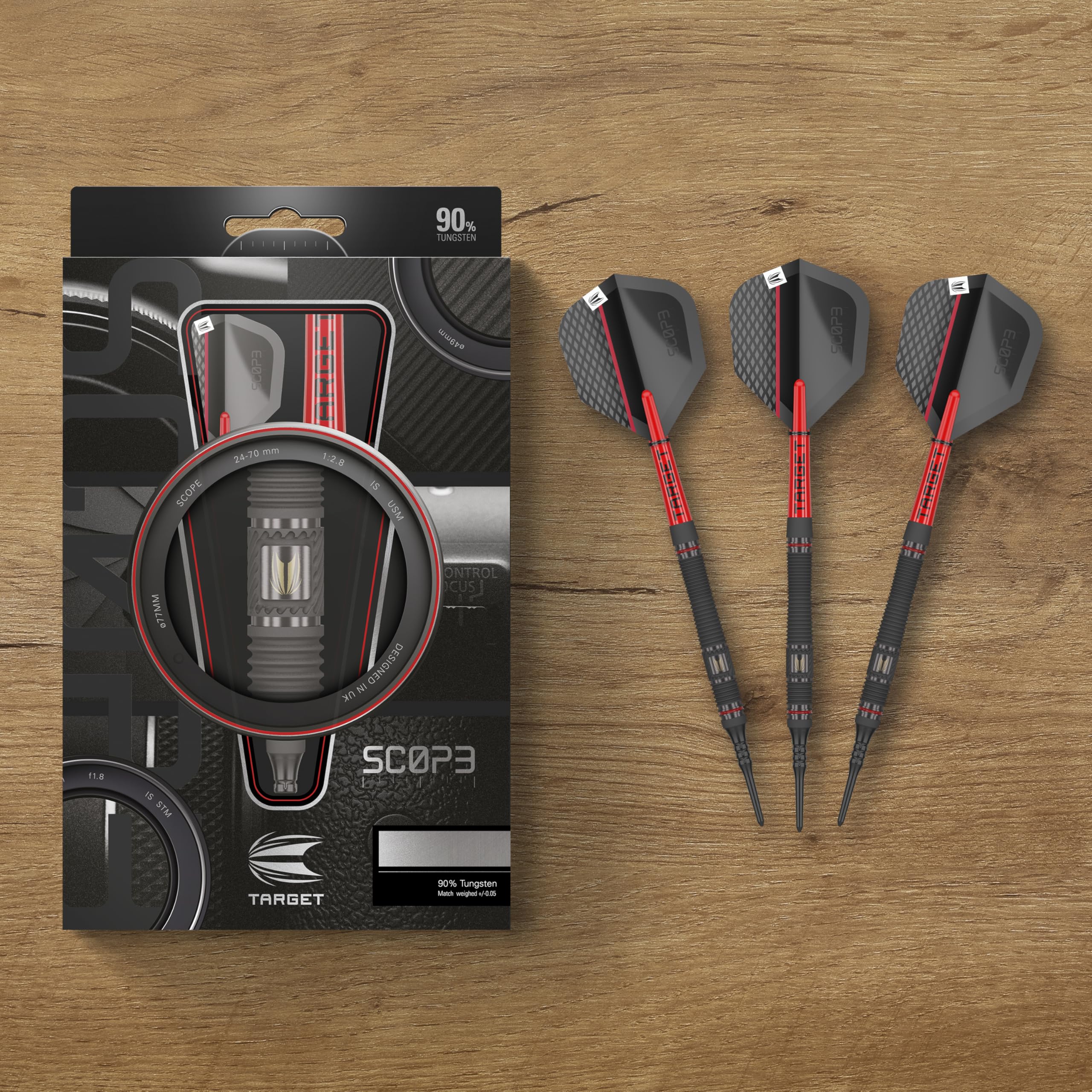Target Darts Scope Dartpfeile mit Kunststoffspitze, 90% Wolfram | Rote & Schwarze Dart Pfeile mit Pixel-Spitzen, Dartpfeile für Elektronische Dartscheibe| Barrel 10/11 – 18G/19G/20G/21G