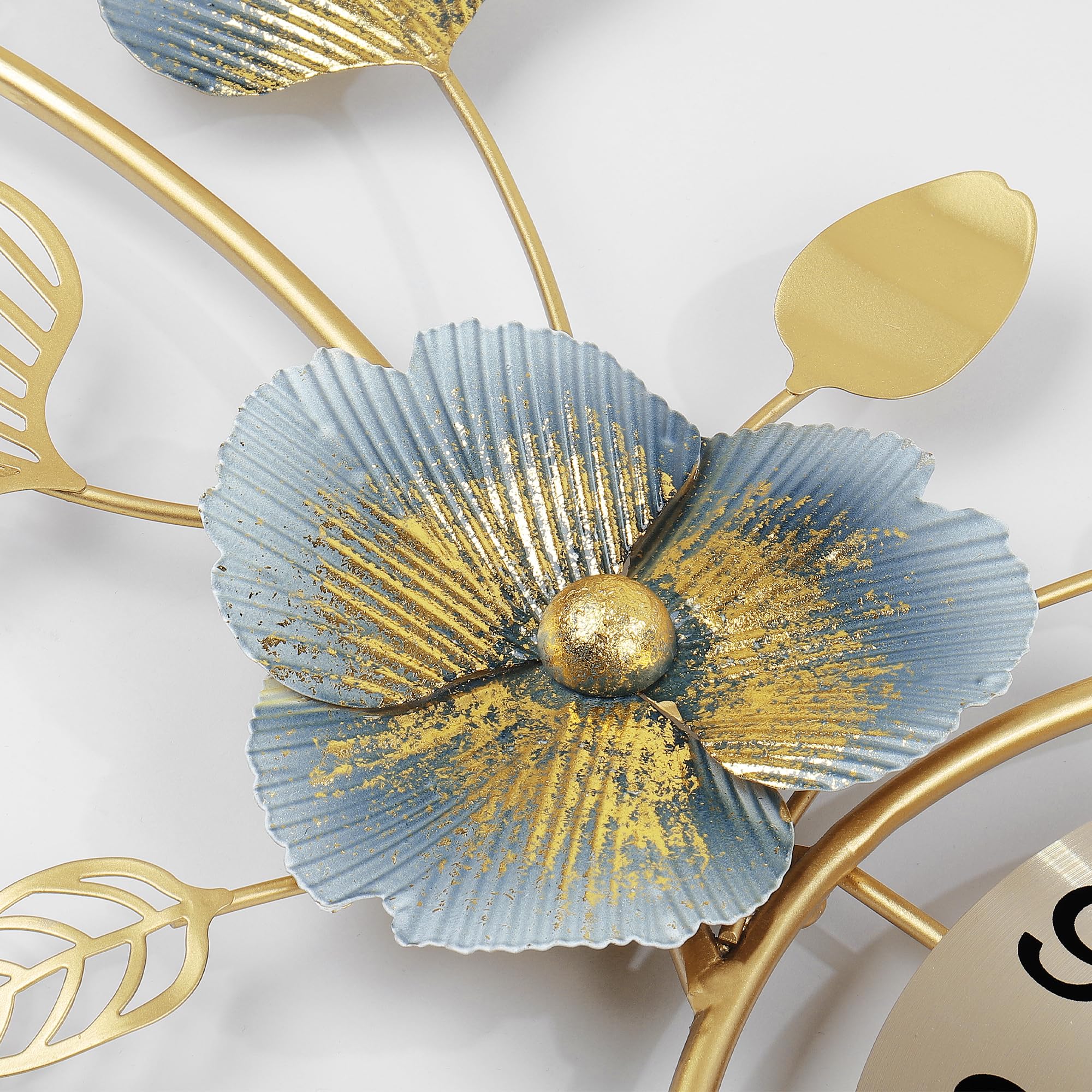 Lafocuse Horloge Murale Or Grande Métal, Ginkgo Biloba Décoration Silencieuse Pendule Murale Moderne Nordic, Design Créative pour Salon Chambre Bar 95x36cm