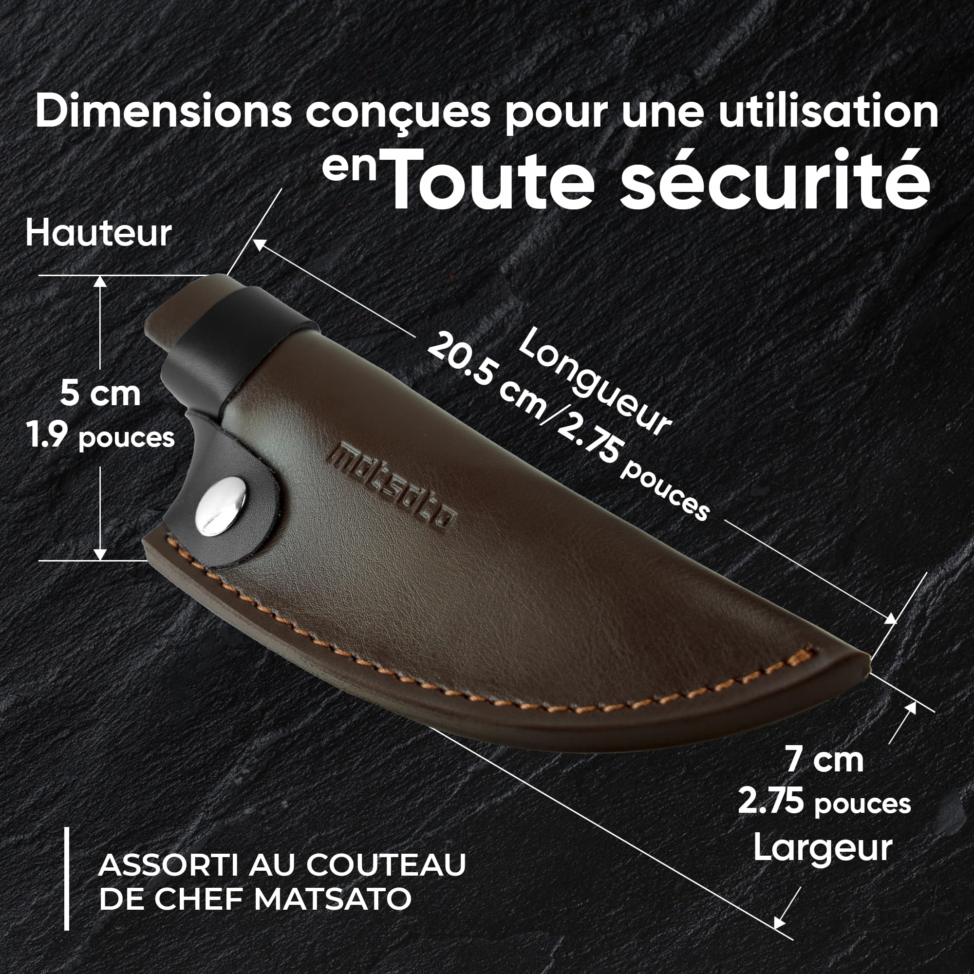 Matsato Couteau de Cuisine Japonais en Acier avec Étui en Cuir. Couteau Professionnel de 15,7 cm, Couteaux de Cuisine
