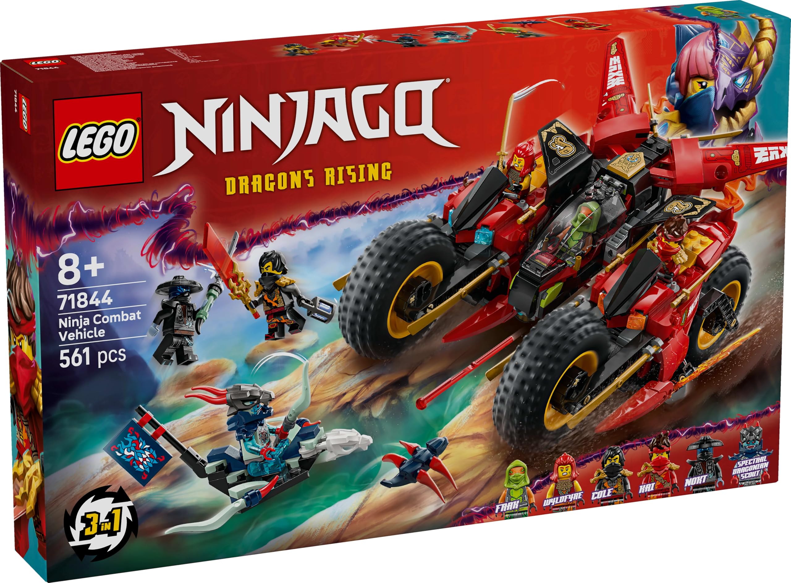 LEGO NINJAGO Pojazd bojowy ninja 71844 | pojazd ninja, zabawka akcji, prezent dla chłopca i dziewczynki 8+, misja ninja, 561 elementów