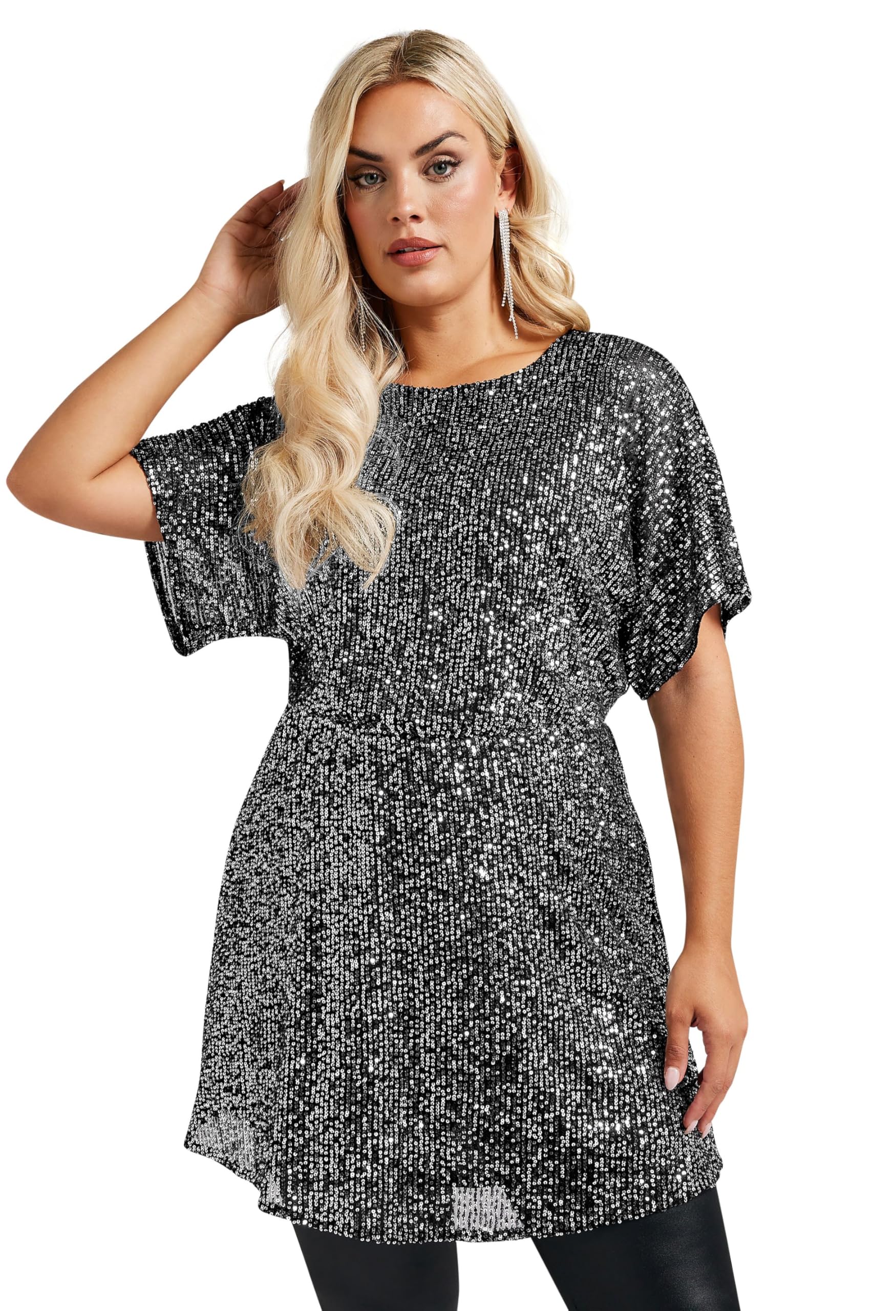 Yours Women's Silver Peplum Sequin Top In | : Size 16