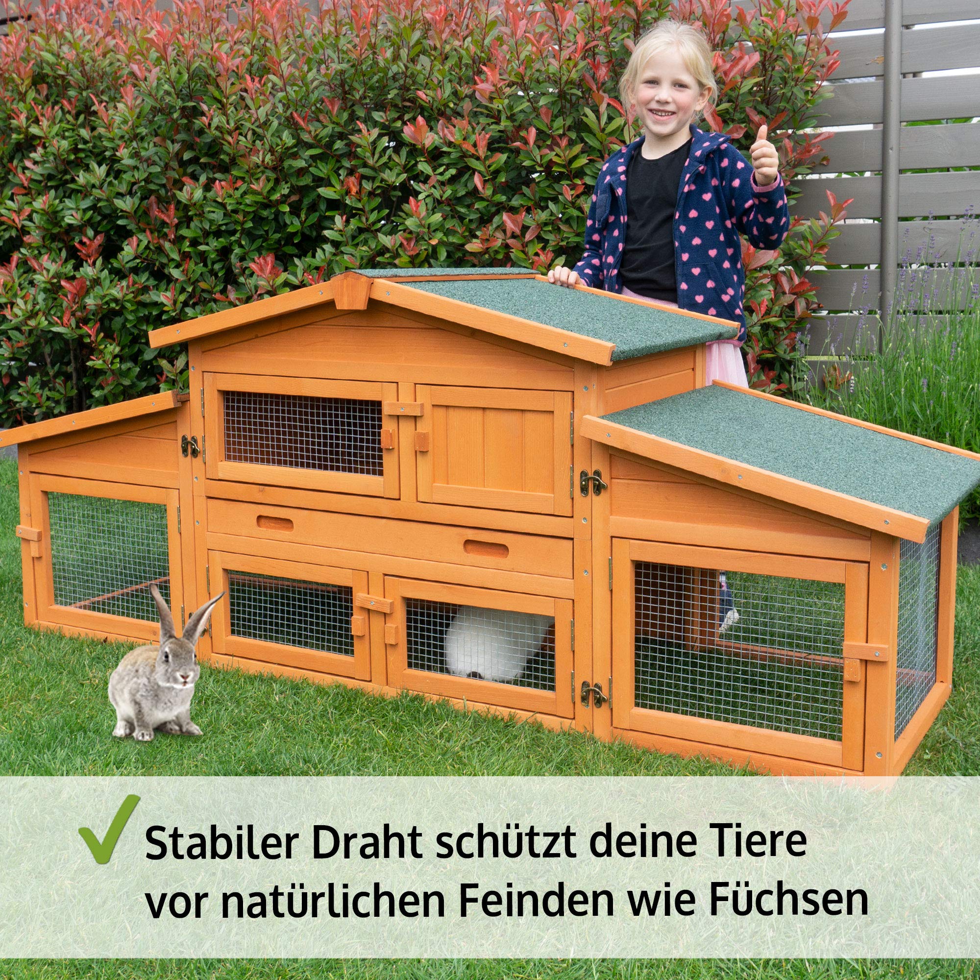 Zooprinz großer Hasenstall - Dach zum Öffnen - massives Vollholz für draußen - Einfach zu reinigen - Kleintierstall mit ungiftiger Farbe gestrichen Kaninchenstall