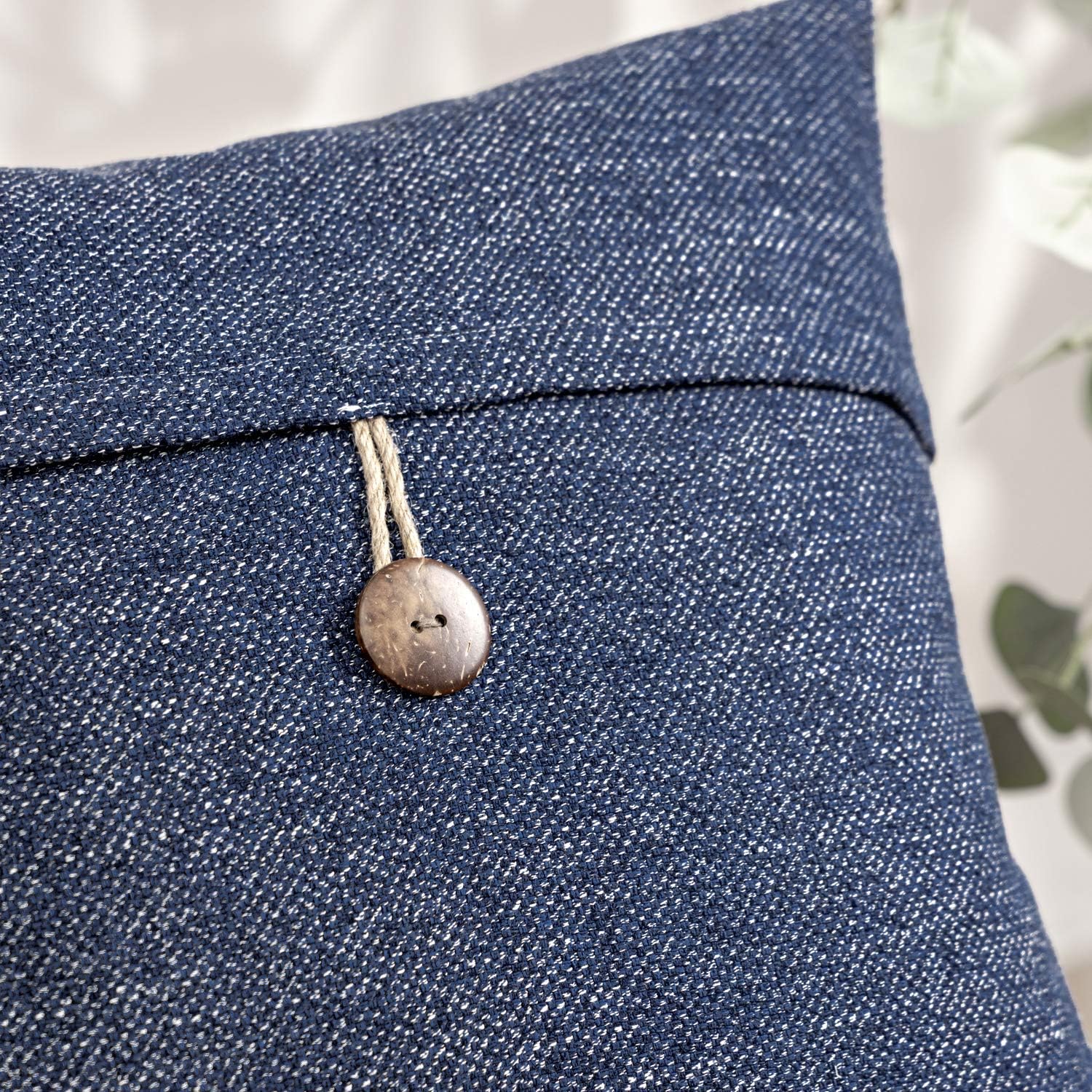 Phantoscope Pack of 2 Farmhouse Throw Pillow Covers Button Vintage Linen Decorative Pillow Cases for Couch Bed and Chair Navy Blue 18 x 18 inches 45 x 45 cm : Home & Kitchen